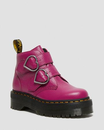 Women's Dr Martens Devon Heart Leather Platform Boots Pink | AU 234DFM